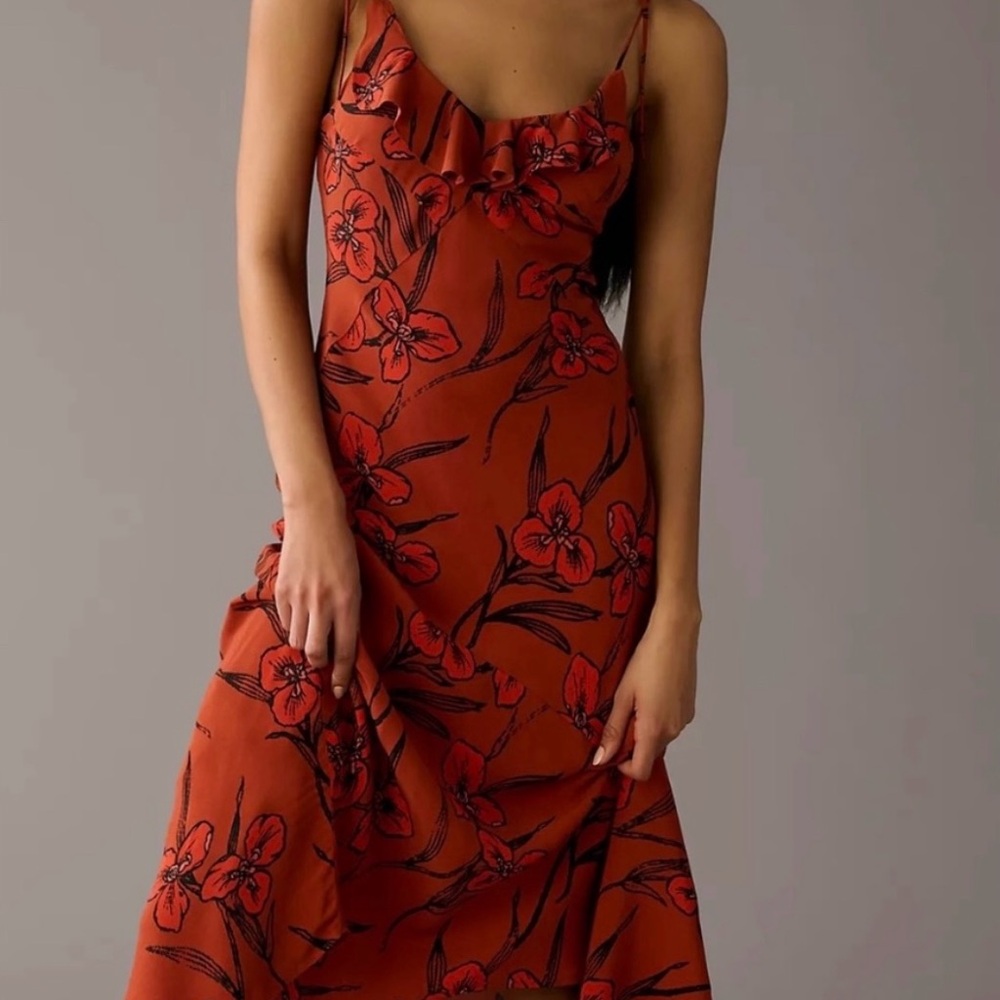 Anthropologie Asymmetrical Red Floral Dress